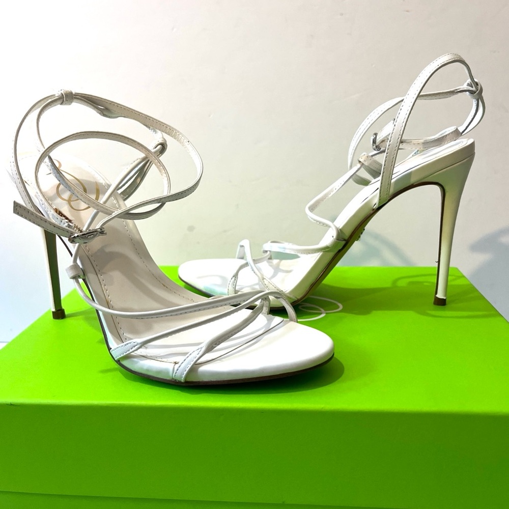 SAM EDELMAN SAREENA White Leather Ankle Strap Heels Sandals 7M